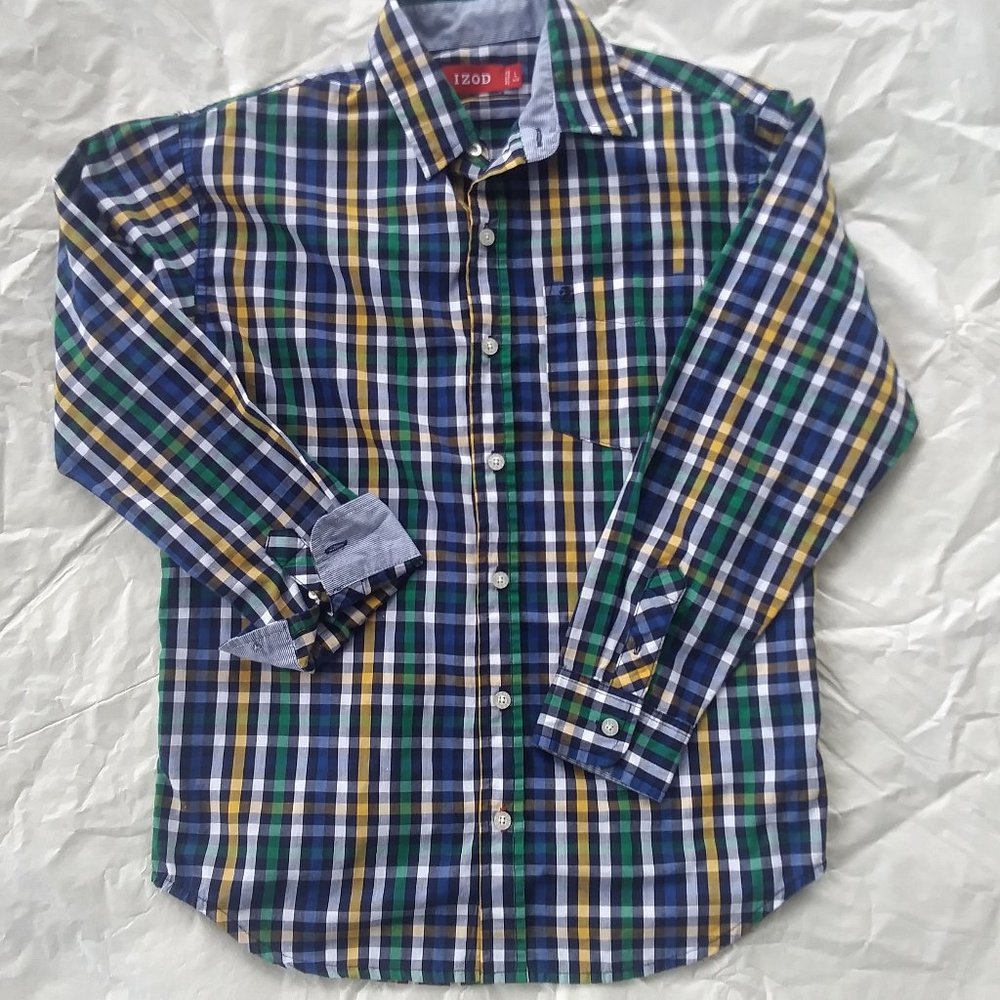 Izod Blue/Green Plaid Button Down - Picture 1 of 5